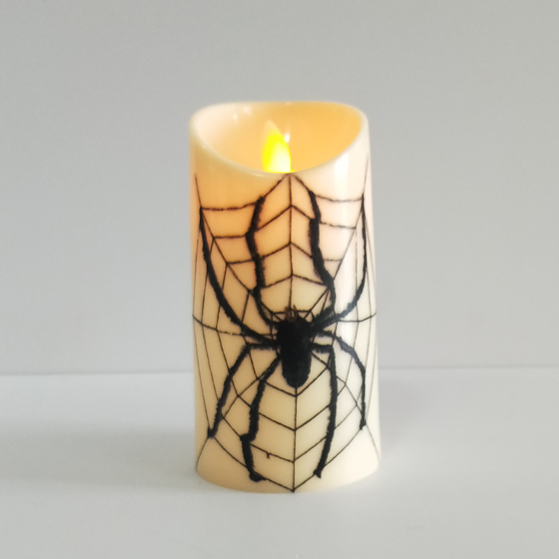 Halloween cylindrical Pillar Led candle Spider