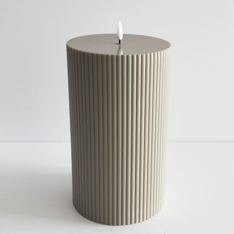 Large  Waterproof plastic fluted Led candle 15x25cm with remote Color:Grey