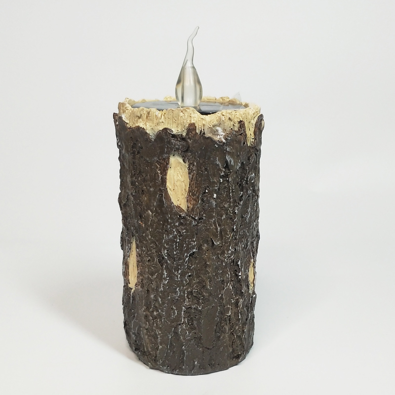 Bark-Textured led Solar pillar candle Defautl