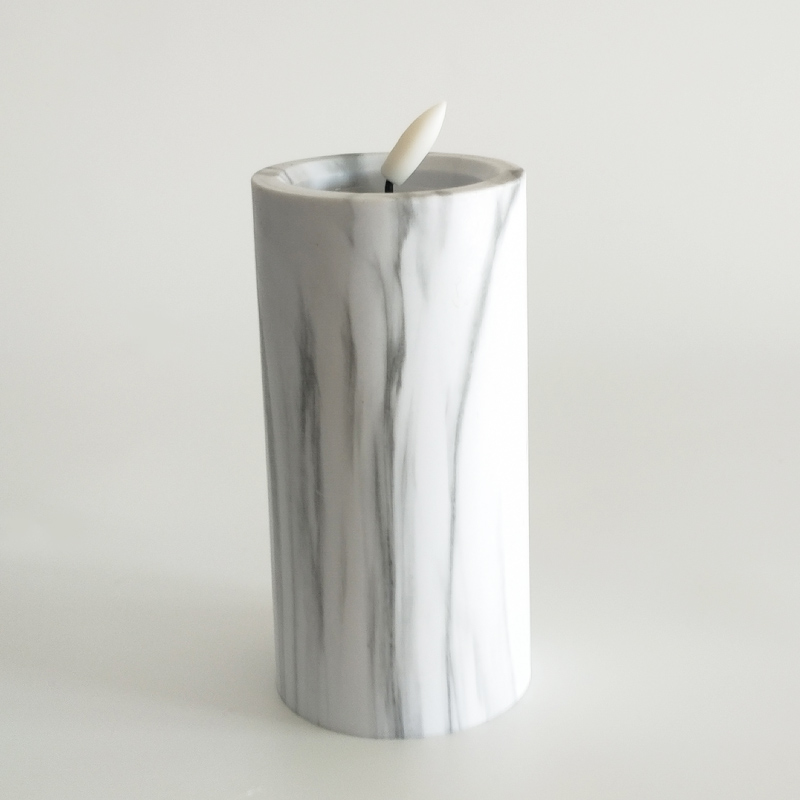 Marbled Flameless Led Candle Recessed Top White