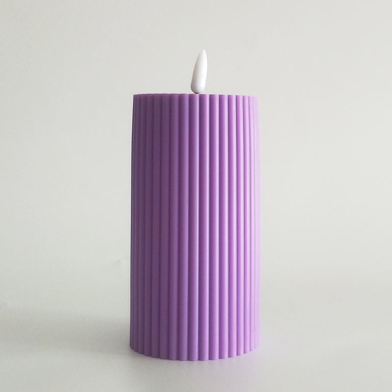 Purple fluted Led pillar candle 3D wick 7.5*15 cm