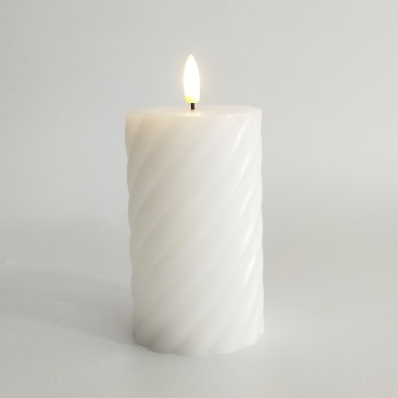 White Swirl paraffin wax  led candle 7.5*12.5 cm