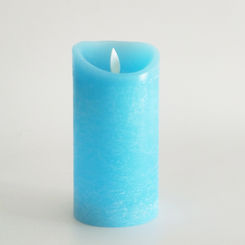 Turquoise Blue paraffin wax led candle with remote control & timer 7.5x10cm