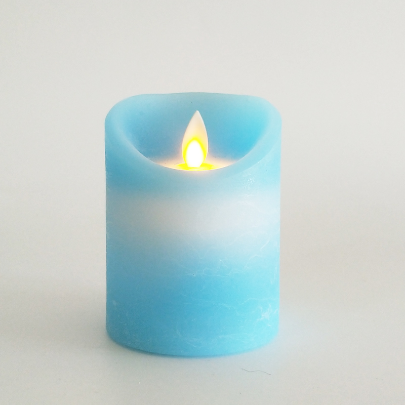 Turquoise Blue paraffin wax led candle with remote control & timer 7.5x15cm