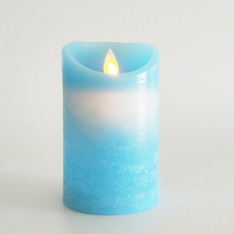 Turquoise Blue paraffin wax led candle with remote control & timer 7.5x12.5cm