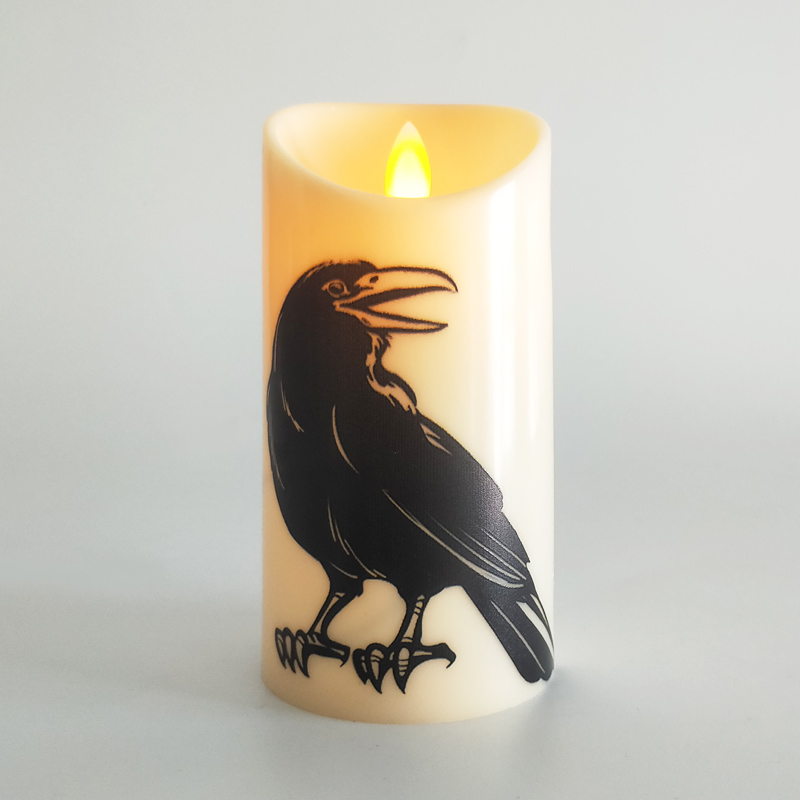 Halloween cylindrical Pillar Led candle Crow