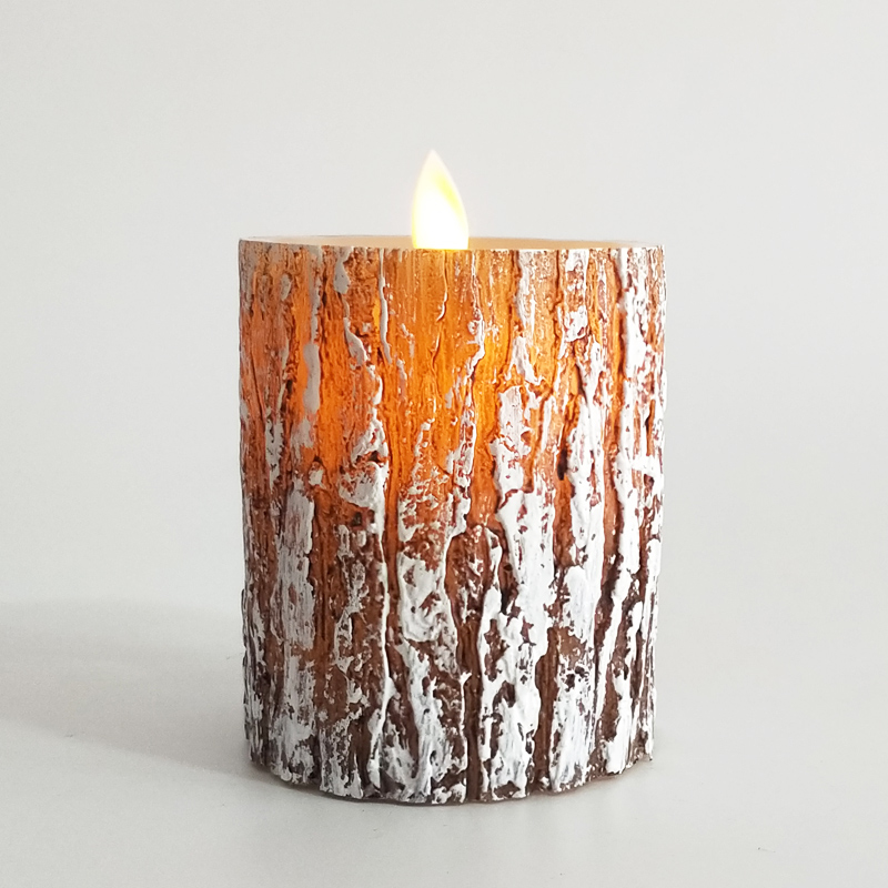 pine bark-textured real wax led candle remote & timer 7.5x15cm