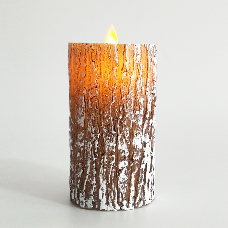 pine bark-textured real wax led candle remote & timer 7.5x10cm