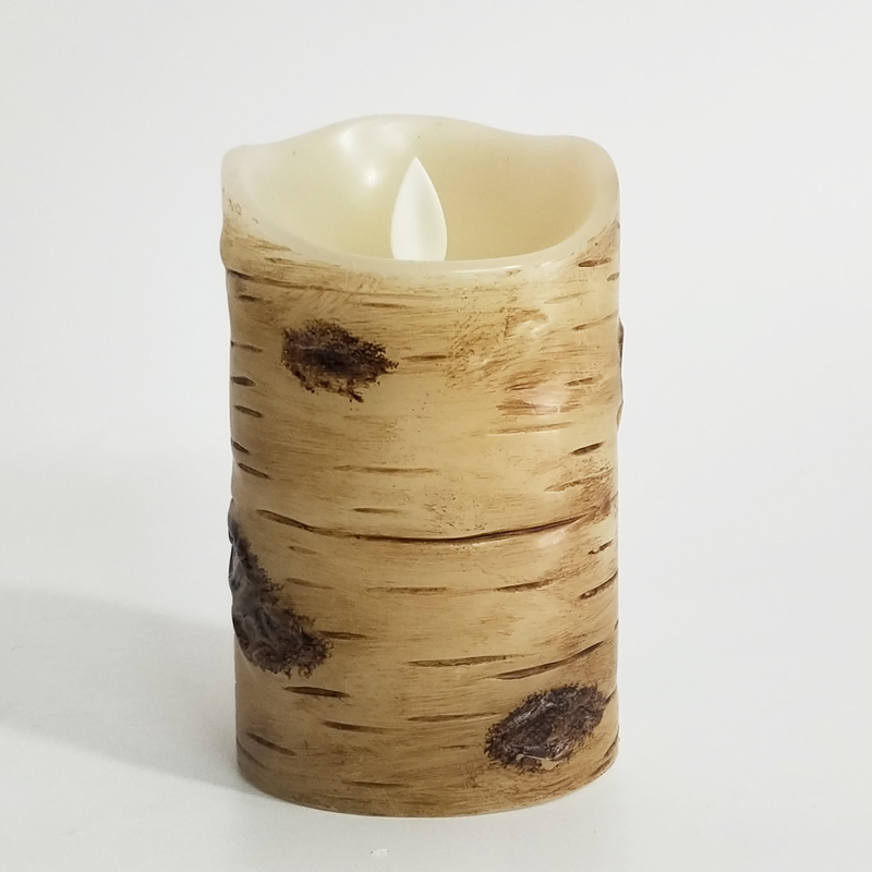 birch bark-textured flameless paraffin wax led candle Scallop Top 7.5x12.5cm