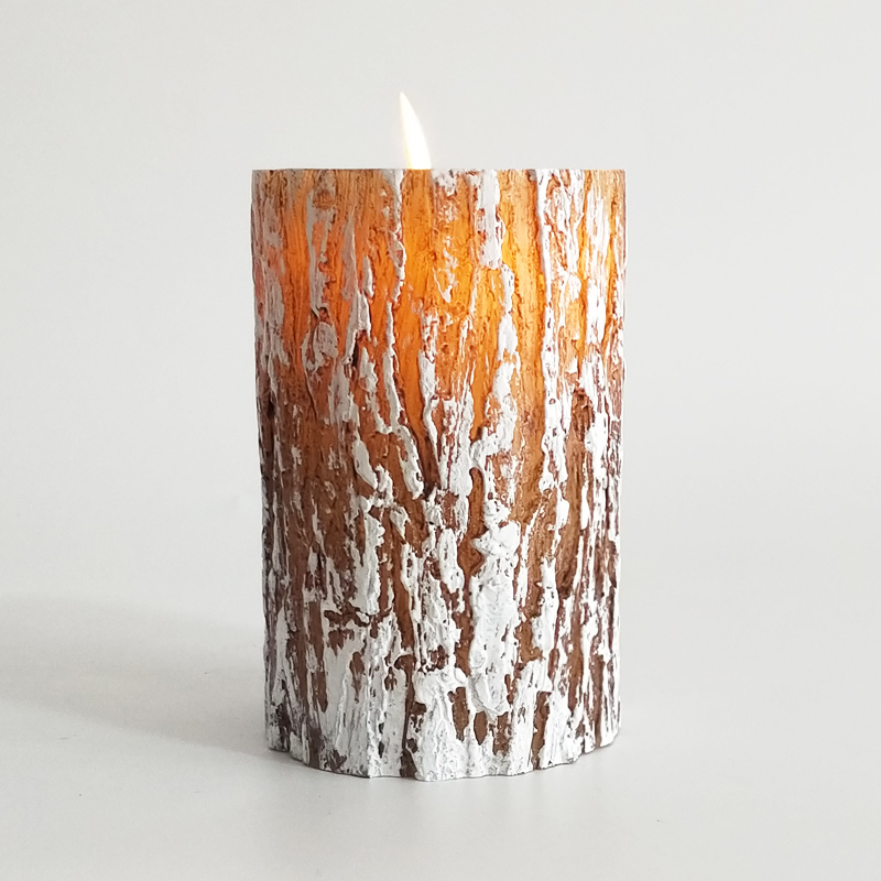 pine bark-textured real wax led candle remote & timer 7.5x12.5cm