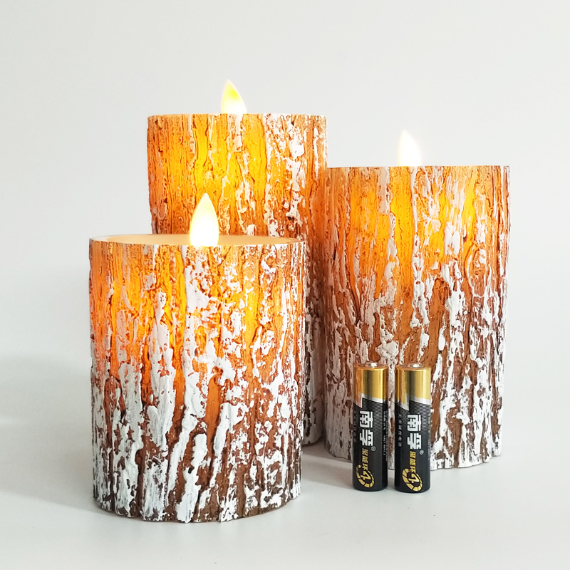 pine bark-textured real wax led candle remote & timer