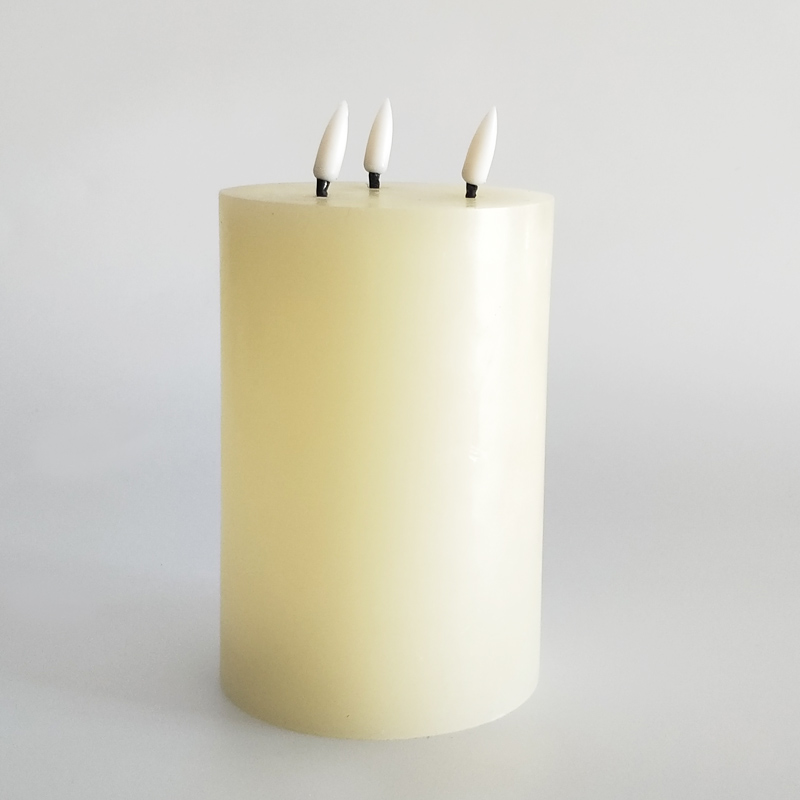 Large Triple Wick Clear Glass paraffin wax  led pillar candle