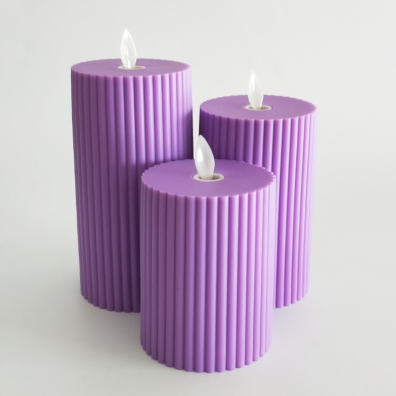 Purple fluted Led pillar candle Style:3D wick 7.5*152 cm