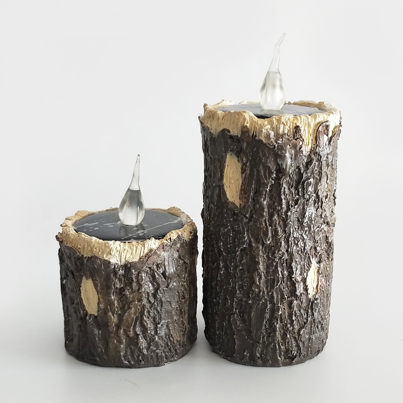 Bark-Textured led Solar pillar candle