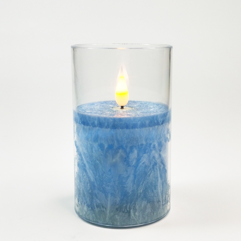 led pillar candle glass enclosed Blue