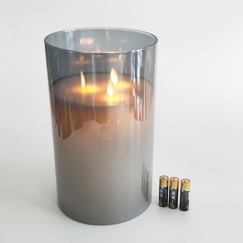 large Triple Wick Clear Glass led pillar candles 15cm glass enclosed