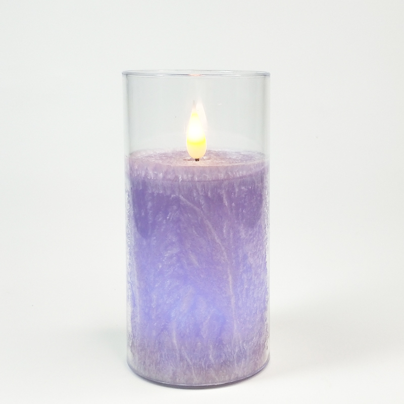 led pillar candle glass enclosed Purple