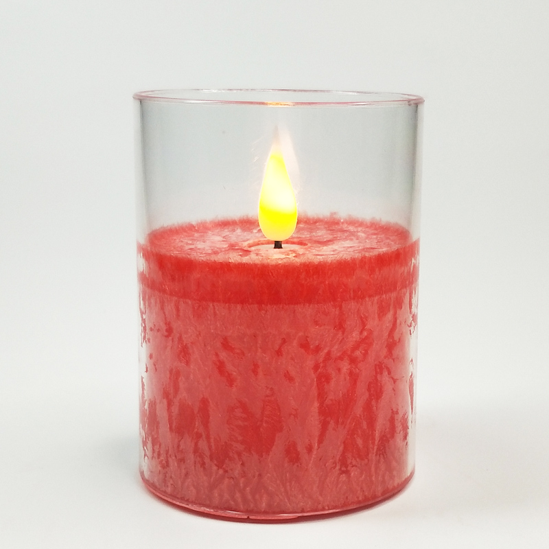 led pillar candle glass enclosed Red