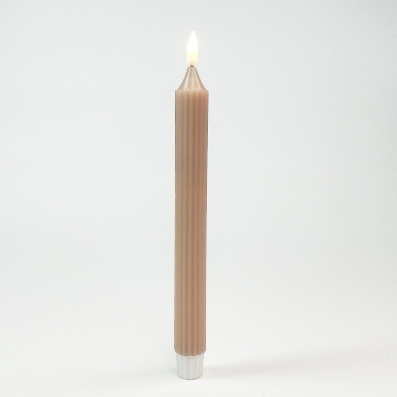 Fluted Ribbed Real wax Led flickering taper candle remote control Tan