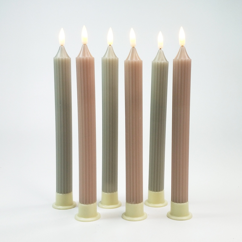 Fluted Ribbed Real wax Led flickering taper candle remote control