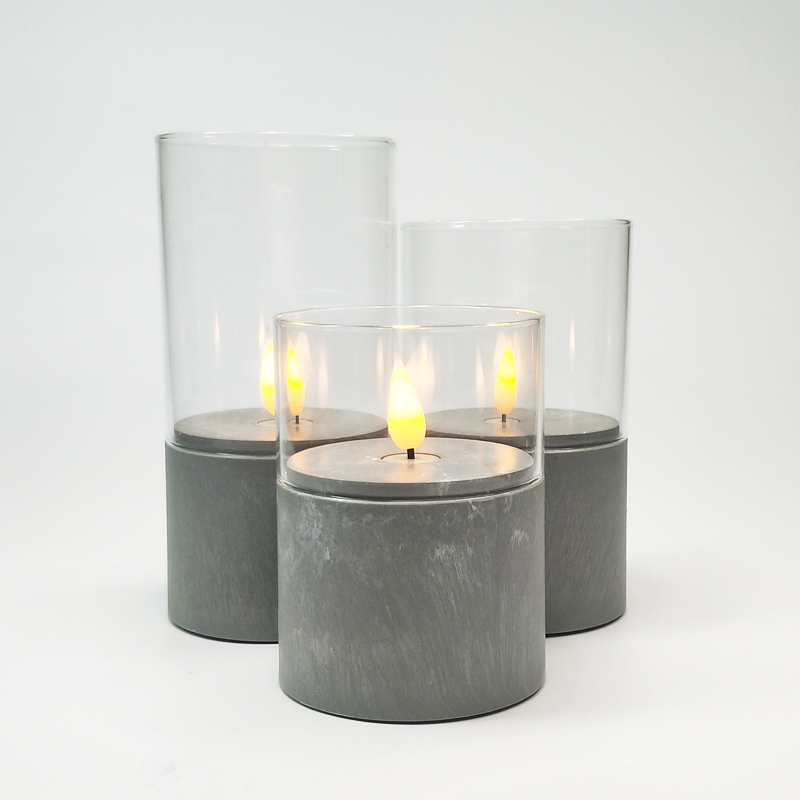 Gray led pillar candle glass sets Transparent