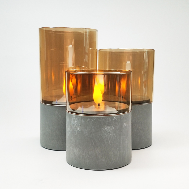 Gray led pillar candle glass sets Gold