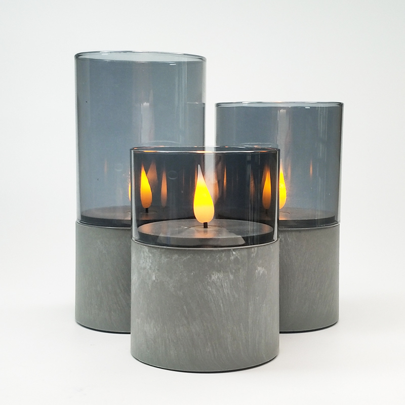 Gray led pillar candle glass sets Grey