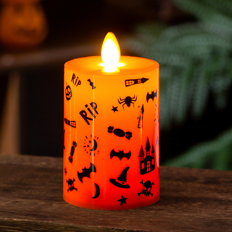 Halloween LED candles with spider net pumpkin witch print 6.5*11.5cm