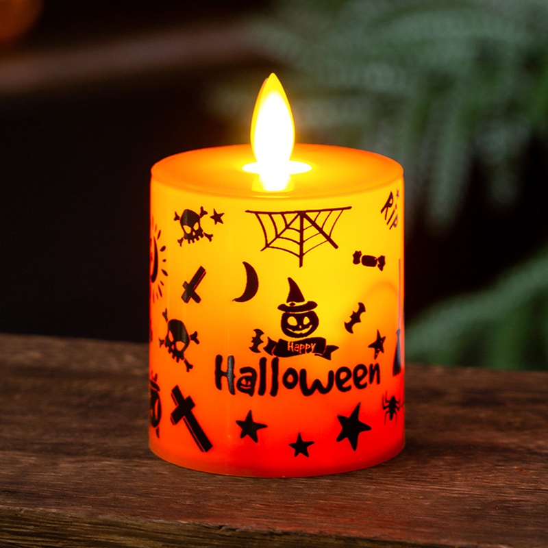 Halloween LED candles with spider net pumpkin witch print 6.5*9.5cm