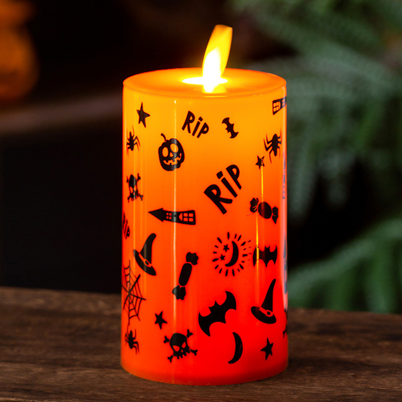 Halloween LED candles with spider net pumpkin witch print 6.5*13.5cm