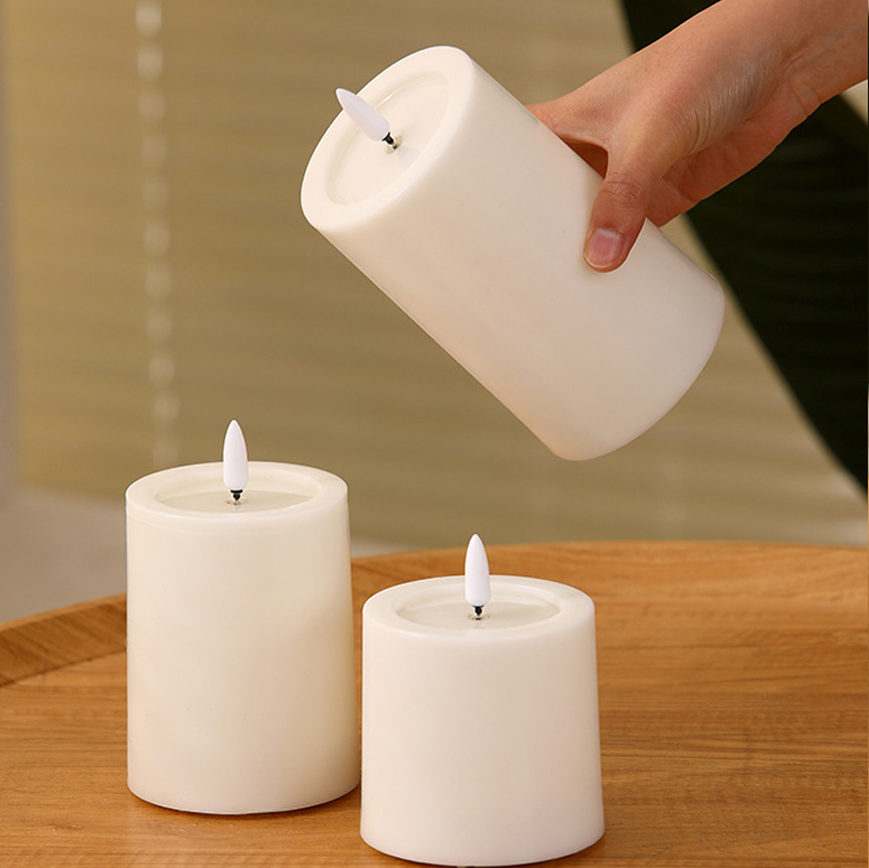 white real wax led candle with remote 7.5*10cm