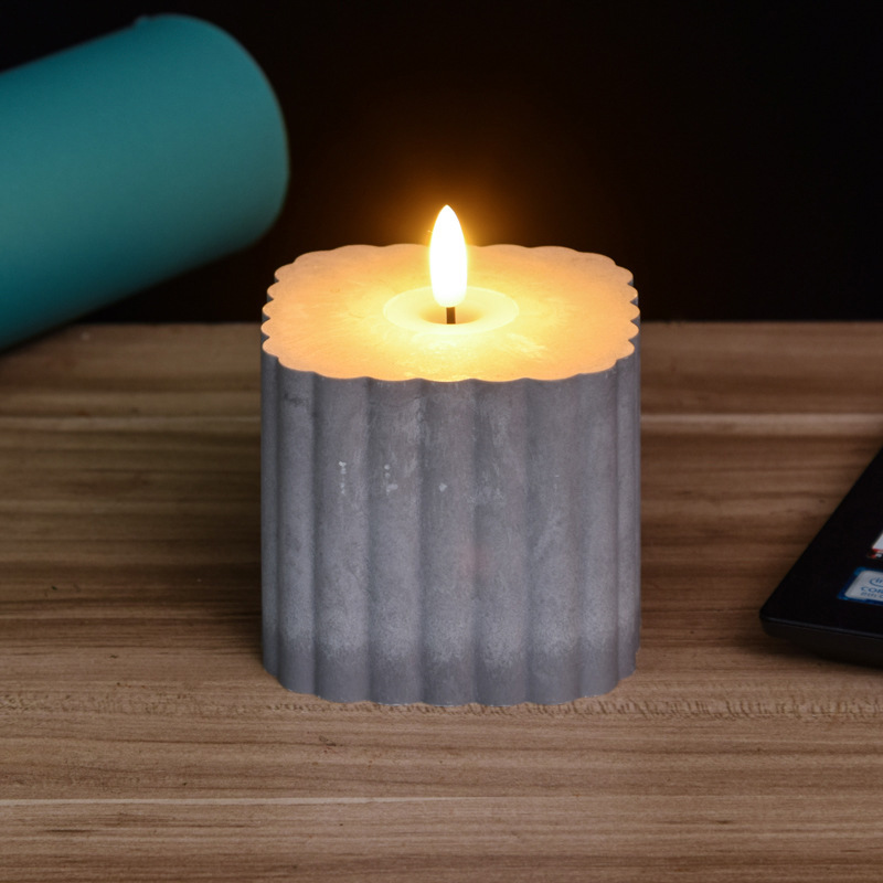 Cement candle polygon LED flameless candle in concrete square