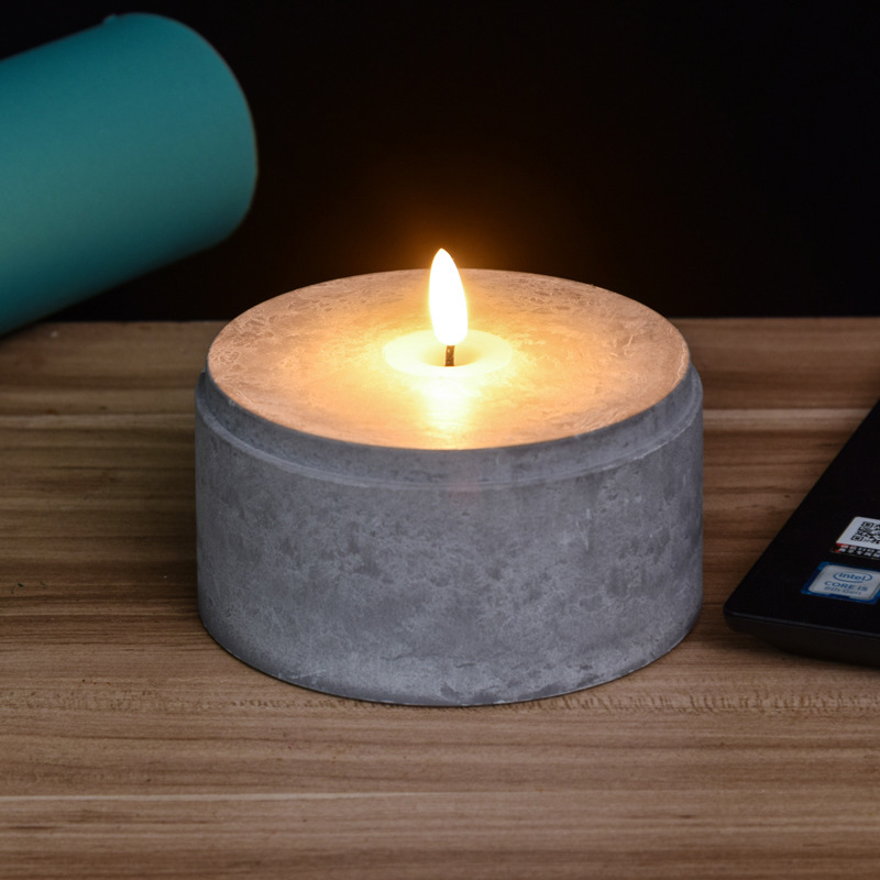 Cement candle polygon LED flameless candle in concrete circular