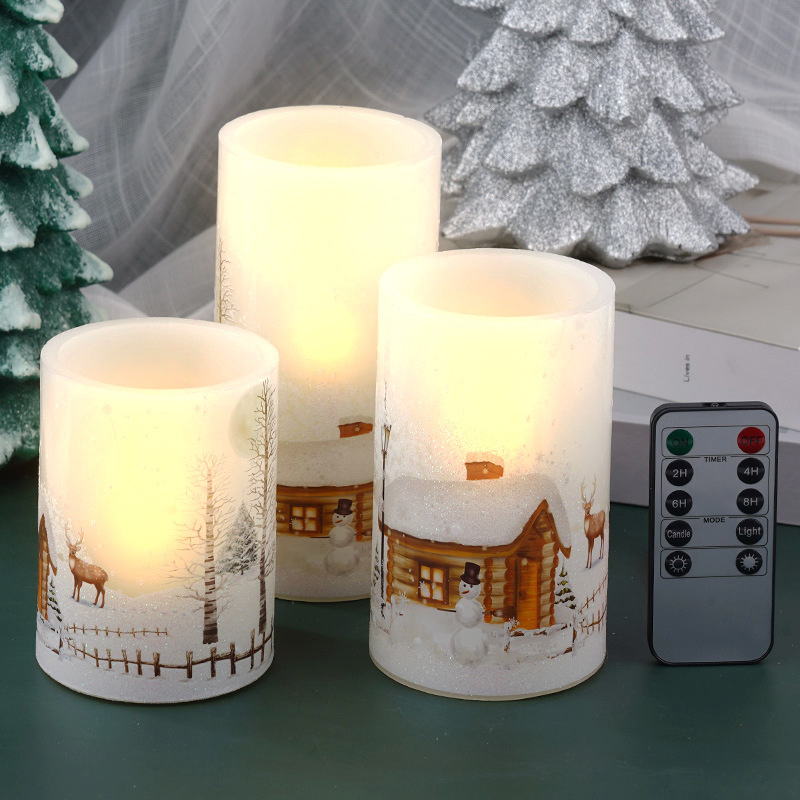 Christmas wax led pillar candle house Color:Default