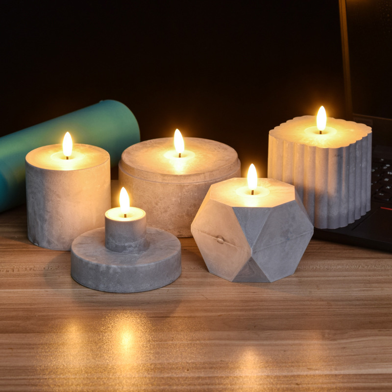 Cement candle polygon LED flameless candle in concrete