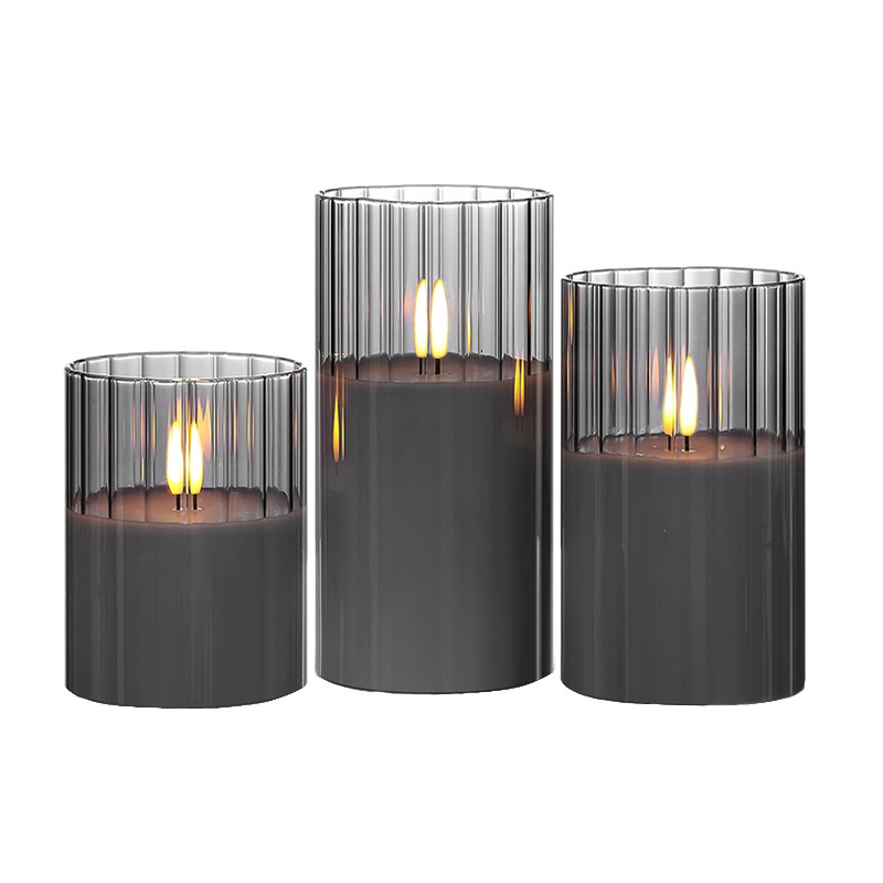 Clear Ribbed glass led candle