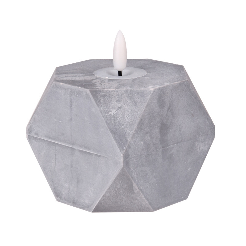 Cement candle polygon LED flameless candle in concrete diamond