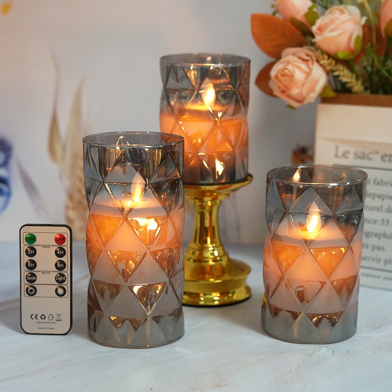 Diamond Clear Glass led pillar candle with remote control Grey