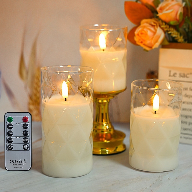 Diamond Clear Glass led pillar candle with remote control Clear